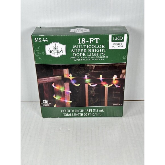 Holiday Time 18ft Indoor/Outdoor Multicolor Rope LED Bright Lights Christmas - Picture 1 of 2